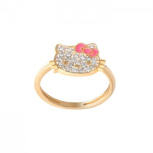 Hello Kitty Hello Kitty 14K Yellow Gold Pavé Diamond Ring With Enamel Bow (Size 7 Only) Zlaté | CZ_HK72273