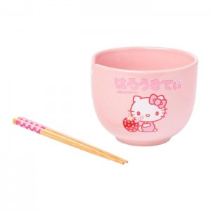 Hello Kitty Hello Kitty Ceramic Ramen Bowl and Chopstick Set (Strawberry Milk) Růžové | CZ_HK89629