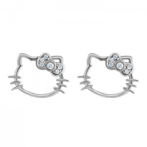 Hello Kitty Hello Kitty Sterling Silver Silhouette Diamond Stud Earrings Silve | CZ_HK37619