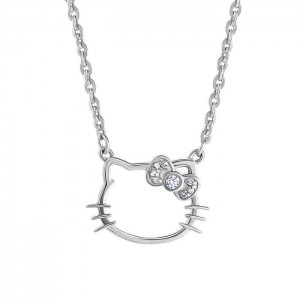 Hello Kitty Hello Kitty Sterling Silver Silhouette Diamond Necklace Silve | CZ_HK84935