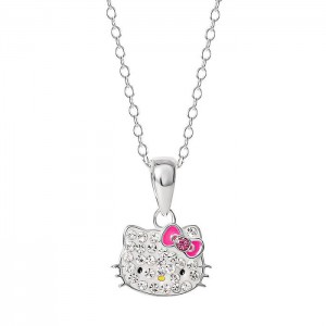 Hello Kitty Hello Kitty Sterling Silver Crystal Necklace Silve | CZ_HK35741