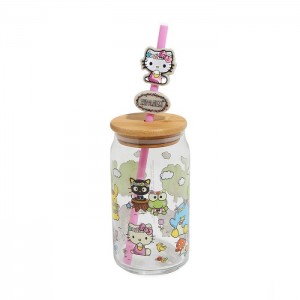 Hello Kitty Hello Kitty and Friends Flower Crowns Bamboo Lidded Glass Tumbler Viacfarebný | CZ_HK64157