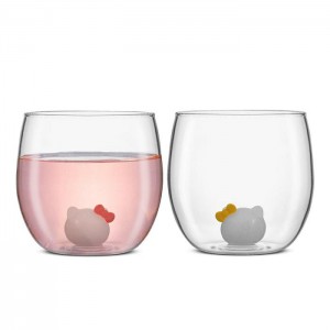 Hello Kitty Hello Kitty and Mimmy 3D Icon Short Drinking Glasses (Set of 2) Silve | CZ_HK85687