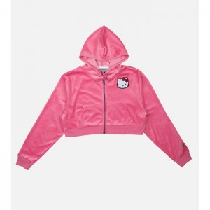 Hello Kitty Hello Kitty x Dumbgood Pink Velour Cropped Hoodie (50th Anniv.) Růžové | CZ_HK10822
