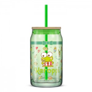 Hello Kitty Keroppi Favorite Flavor Lidded Glass Tumbler Zelene | CZ_HK63267