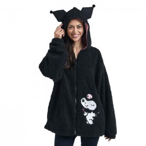 Hello Kitty Kuromi Cozy Sherpa Zip Lounge Hoodie Černé | CZ_HK72226