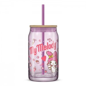 Hello Kitty My Melody Favorite Flavor Lidded Glass Tumbler Růžové | CZ_HK51691