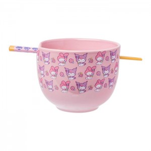 Hello Kitty My Melody & Kuromi Ceramic Ramen Bowl and Chopstick Set (Pastel Flowers) Růžové | CZ_HK45066