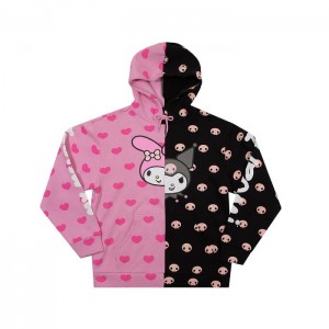 Hello Kitty My Melody & Kuromi x Dumbgood Split Hoodie Růžové Černé | CZ_HK95457
