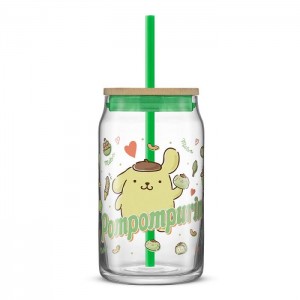 Hello Kitty Pompompurin Favorite Flavor Lidded Glass Tumbler Zelene | CZ_HK16496